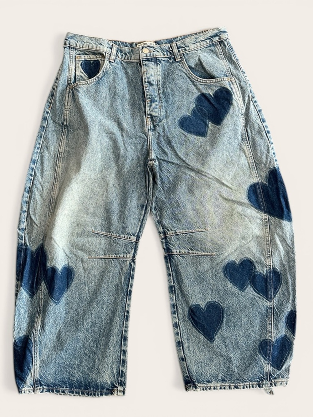 We The Free Heart Patch Barrel Jeans 32 Rare FP - Picture 2 of 5